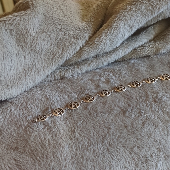 Vtg Sterling Silver Pentagram Bracelet - Picture 3 of 5